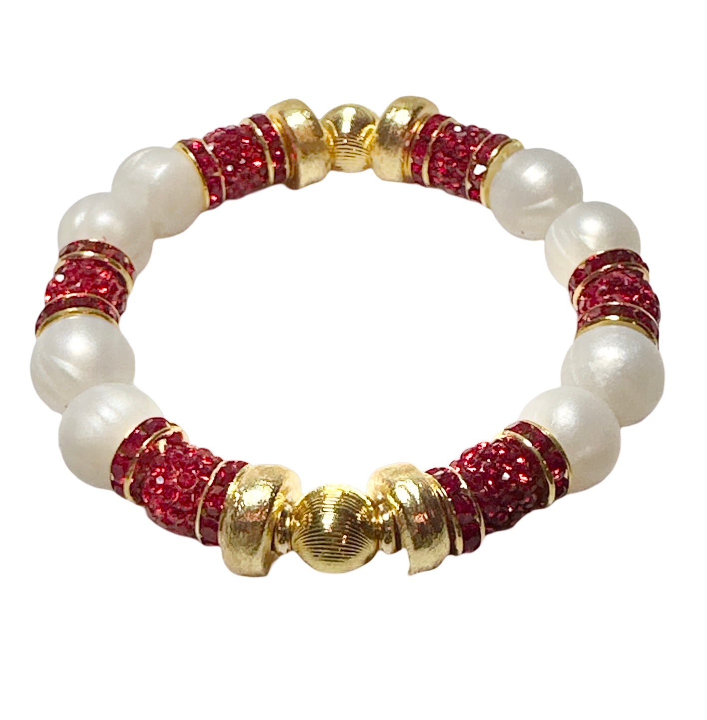 HOLIDAY PEARLIZED IVORY BANGLE WITH RUBY RED CZ SPARKLE