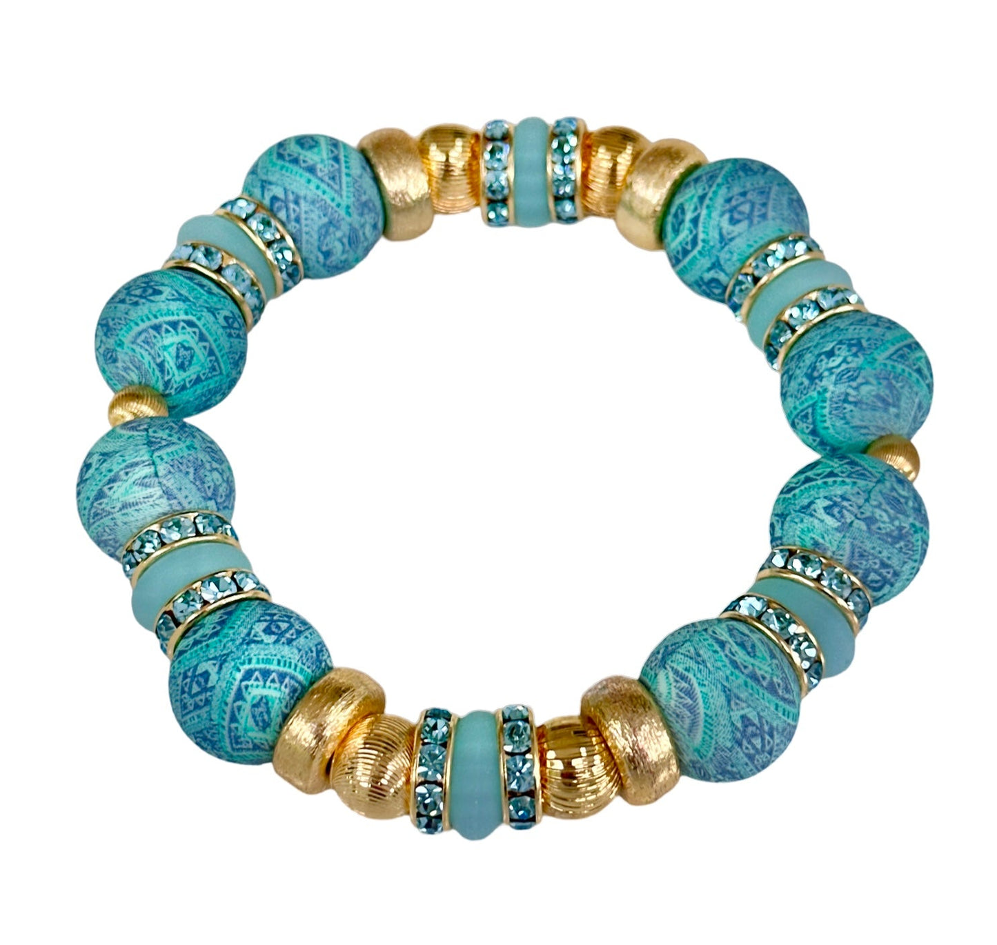 TURQUOISE QUILT PATTERN BANGLE WITH  GOLD AND CZ