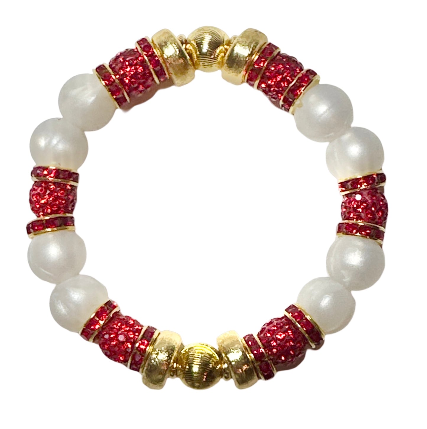 HOLIDAY PEARLIZED IVORY BANGLE WITH RUBY RED CZ SPARKLE