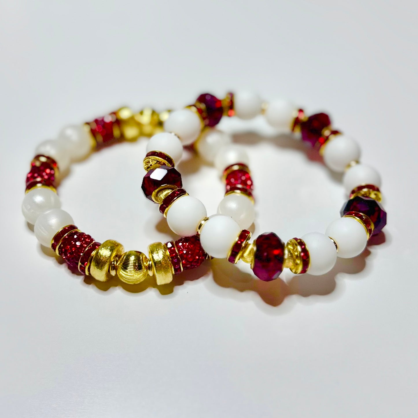 HOLIDAY PEARLIZED IVORY BANGLE WITH RUBY RED CZ SPARKLE