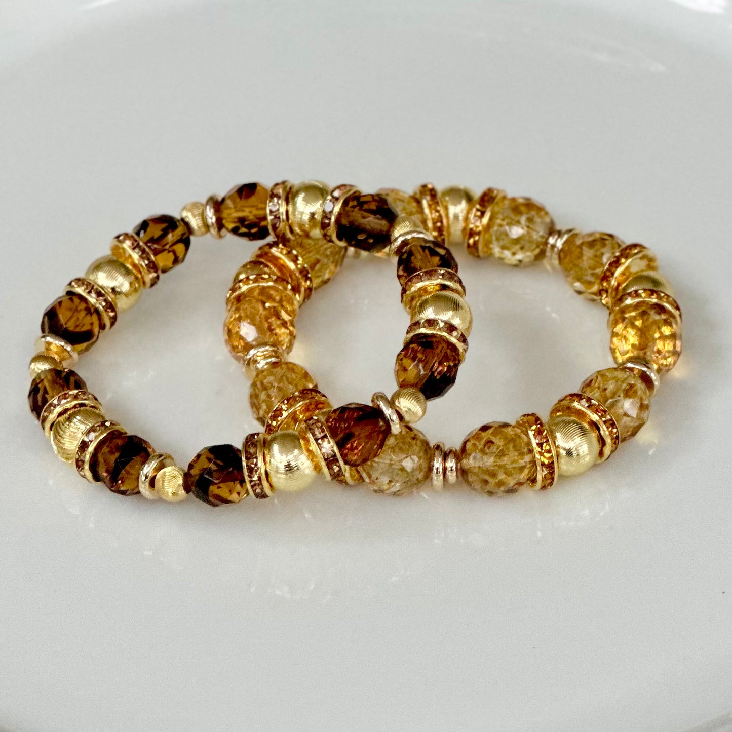 LIGHT TORTOISE SHELL BANGLE WITH TOPAZ, GOLD AND CZ ACCENTS