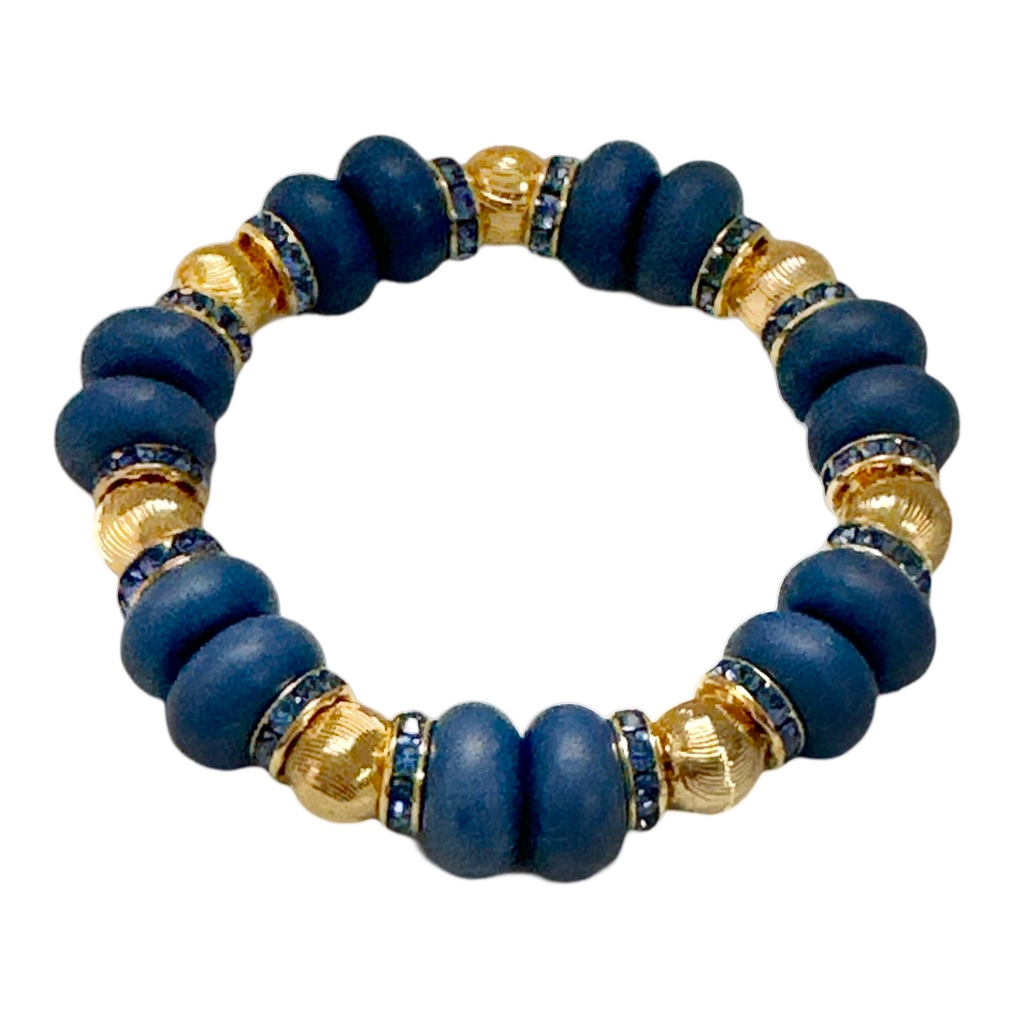 DARK GRAY BLUE SPIRAL BANGLE WITH GOLD AND BLUE CZ ACCENTS