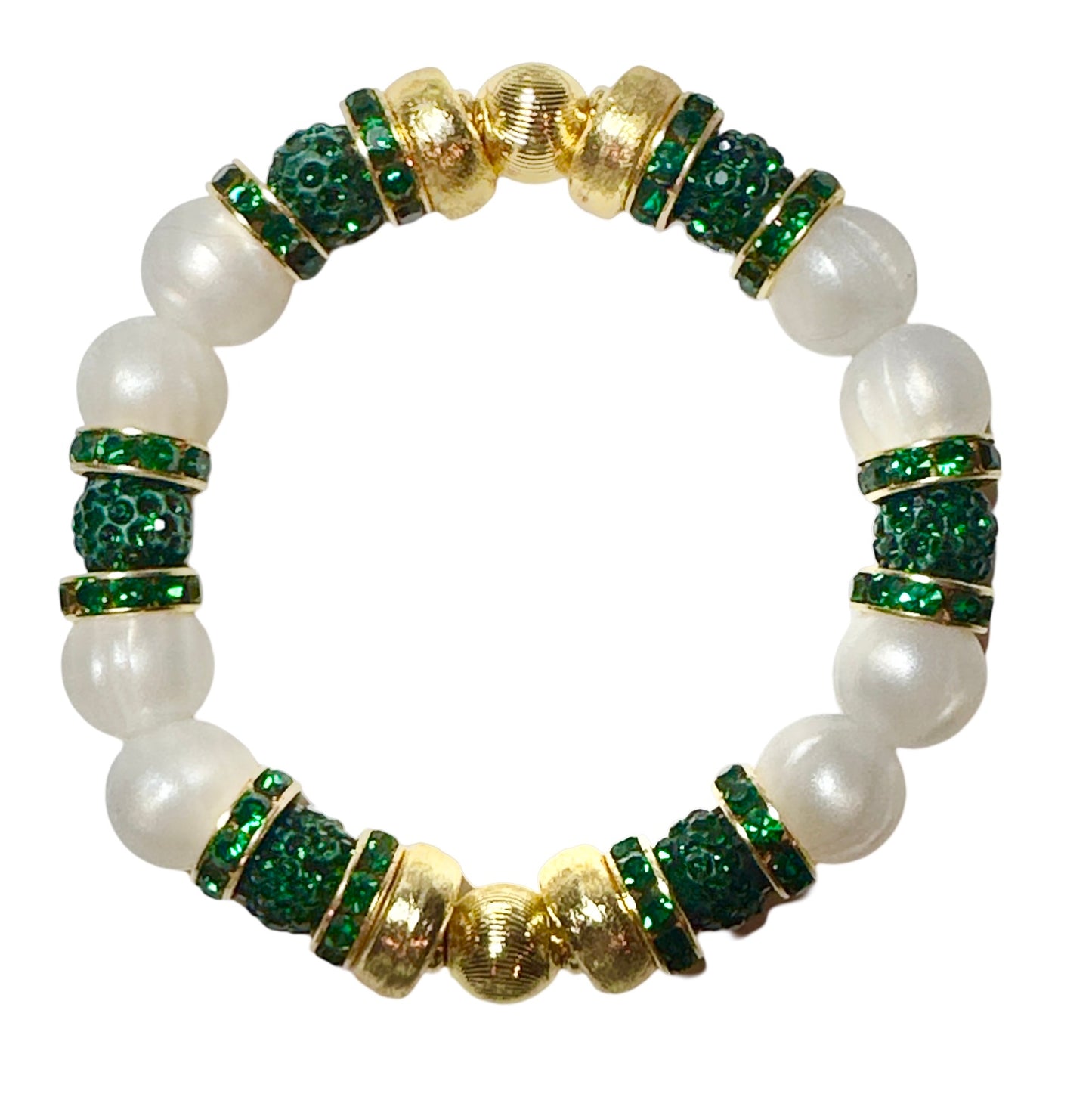 HOLIDAY PEARLIZED IVORY BANGLE WITH EMERALD CZ SPARKLE