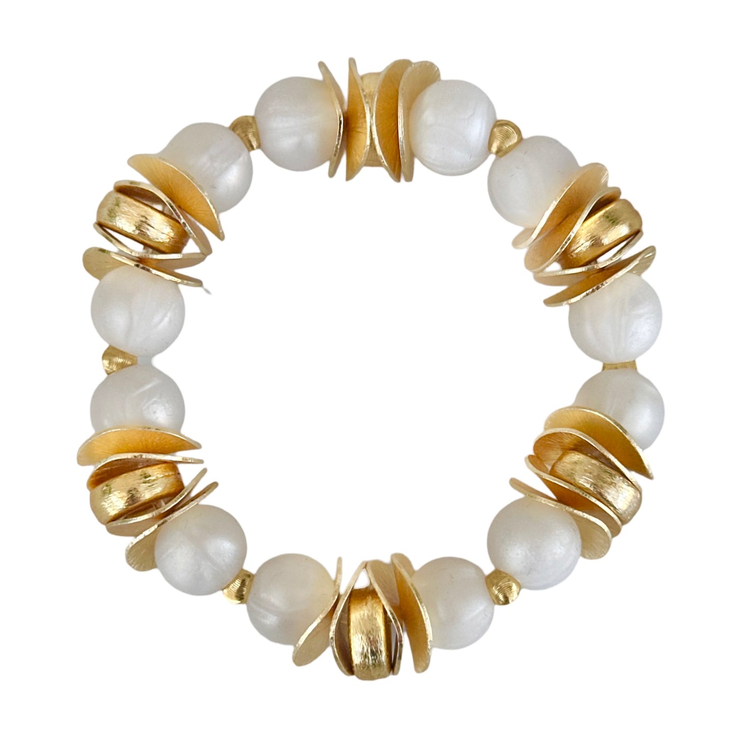 GOLD WAVY DISC AND PEARLIZED IVORY BANGLE