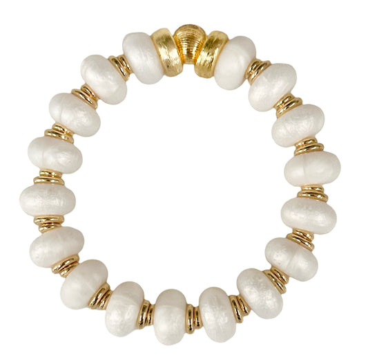 PEARLIZED IVORY SPIRAL BANGLE WITH GOLD ACCENTS