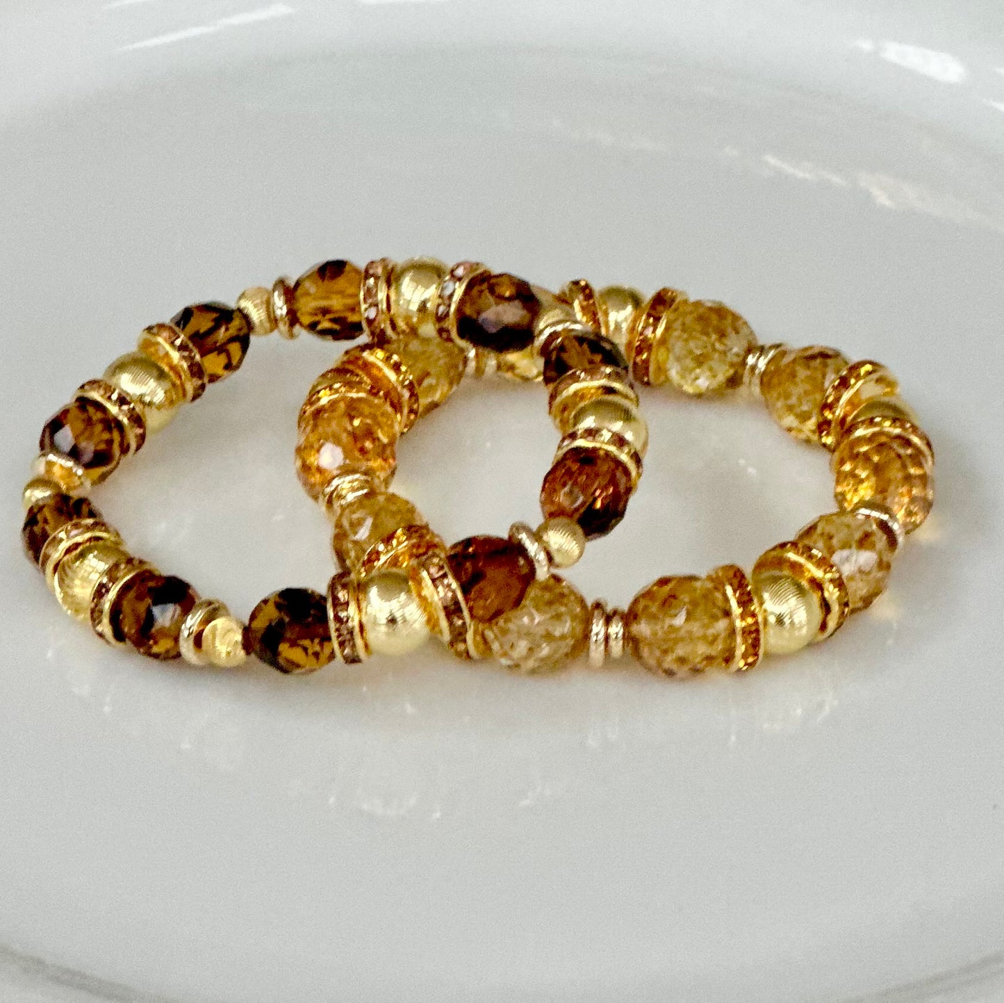 LIGHT TORTOISE SHELL BANGLE WITH TOPAZ, GOLD AND CZ ACCENTS