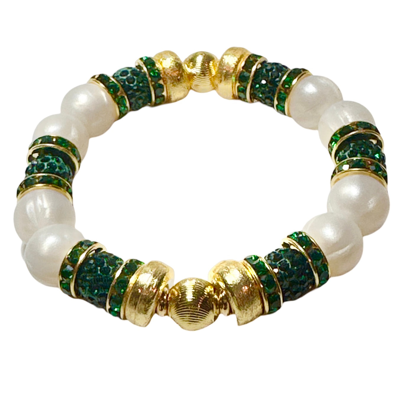 HOLIDAY PEARLIZED IVORY BANGLE WITH EMERALD CZ SPARKLE