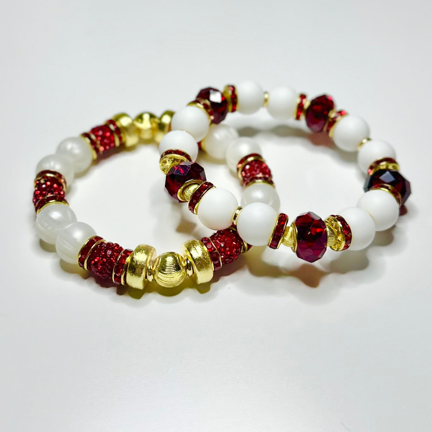 HOLIDAY PEARLIZED IVORY BANGLE WITH RUBY RED CZ SPARKLE