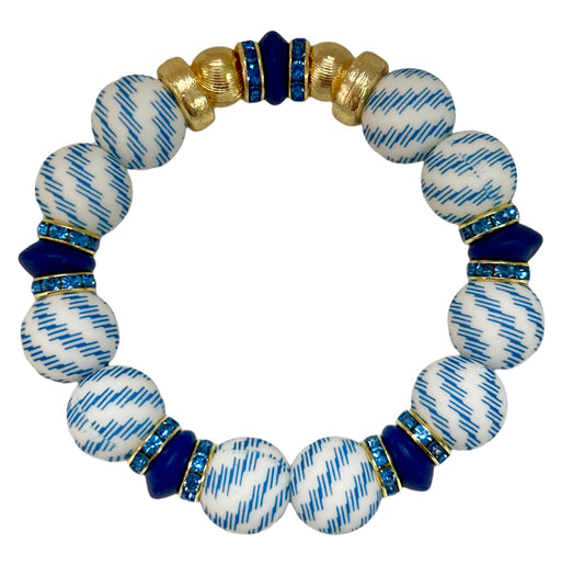 BLUE ZIG ZAG BANGLE WITH GOLD AND CZ