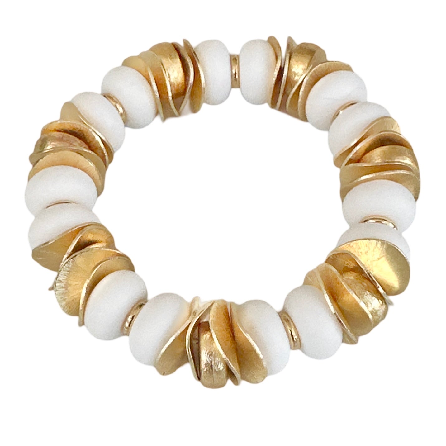 GOLD WAVY DISC AND WHITE BANGLE