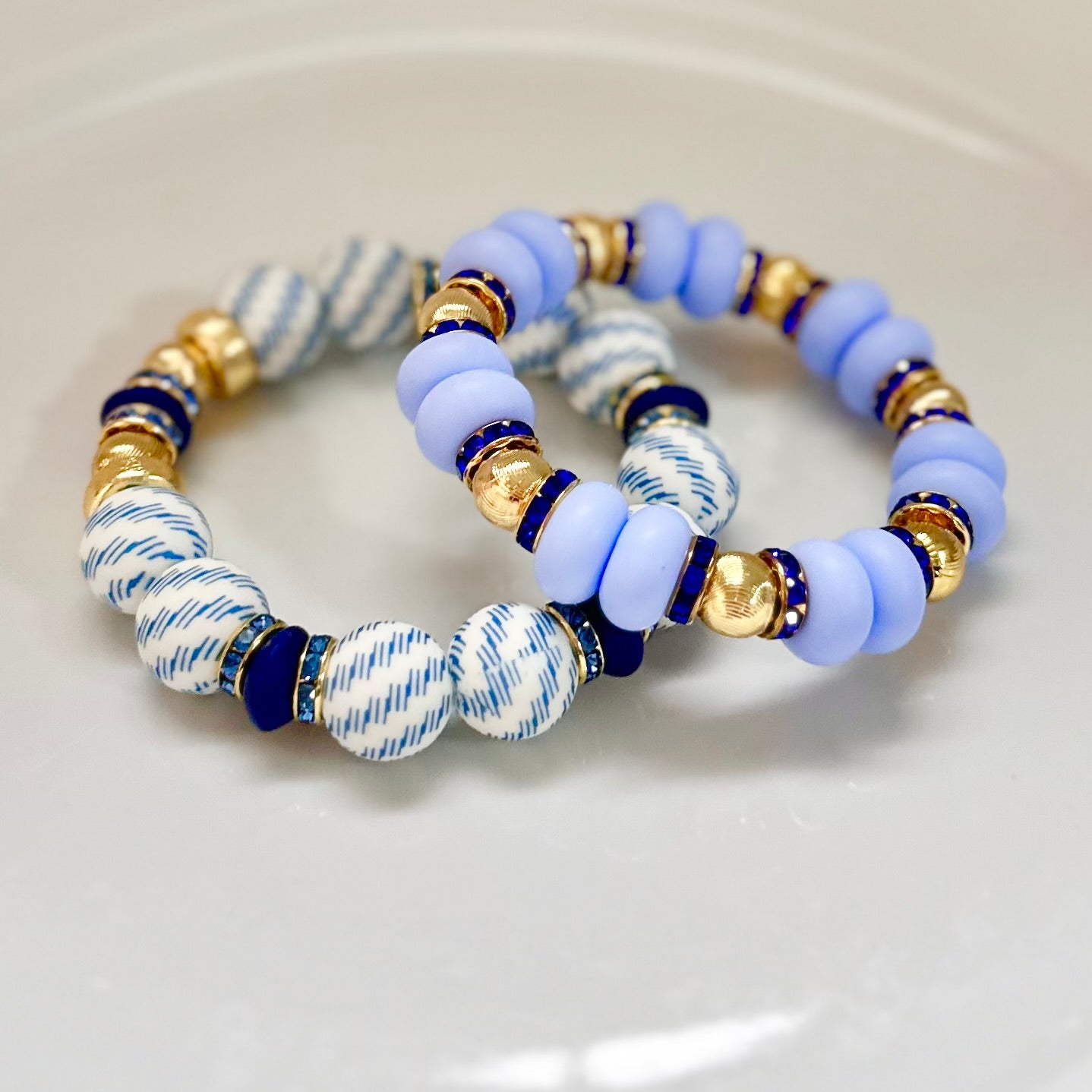 BLUE ZIG ZAG BANGLE WITH GOLD AND CZ