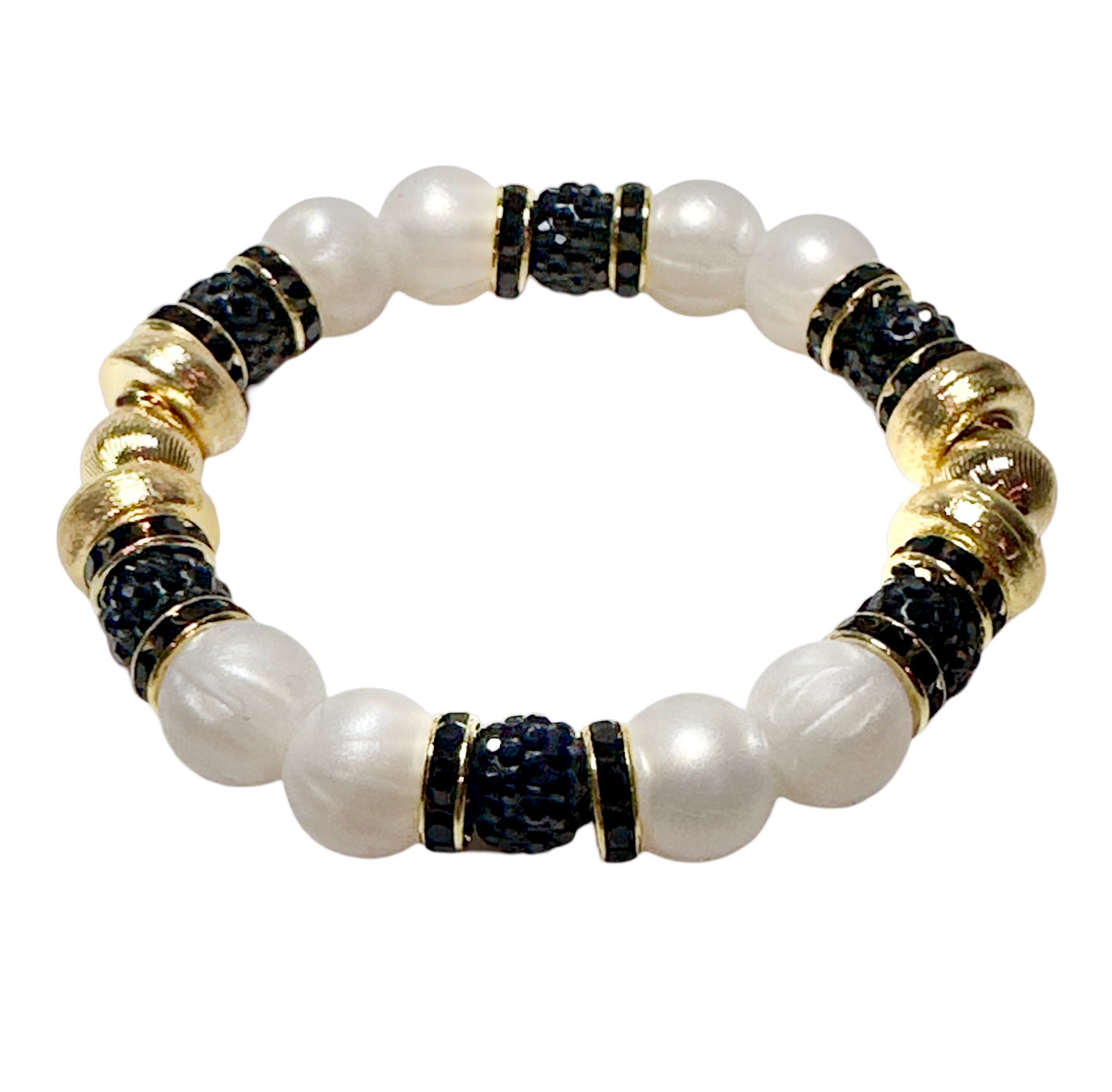 HOLIDAY PEARLIZED IVORY BANGLE WITH BLACK CZ SPARKLE