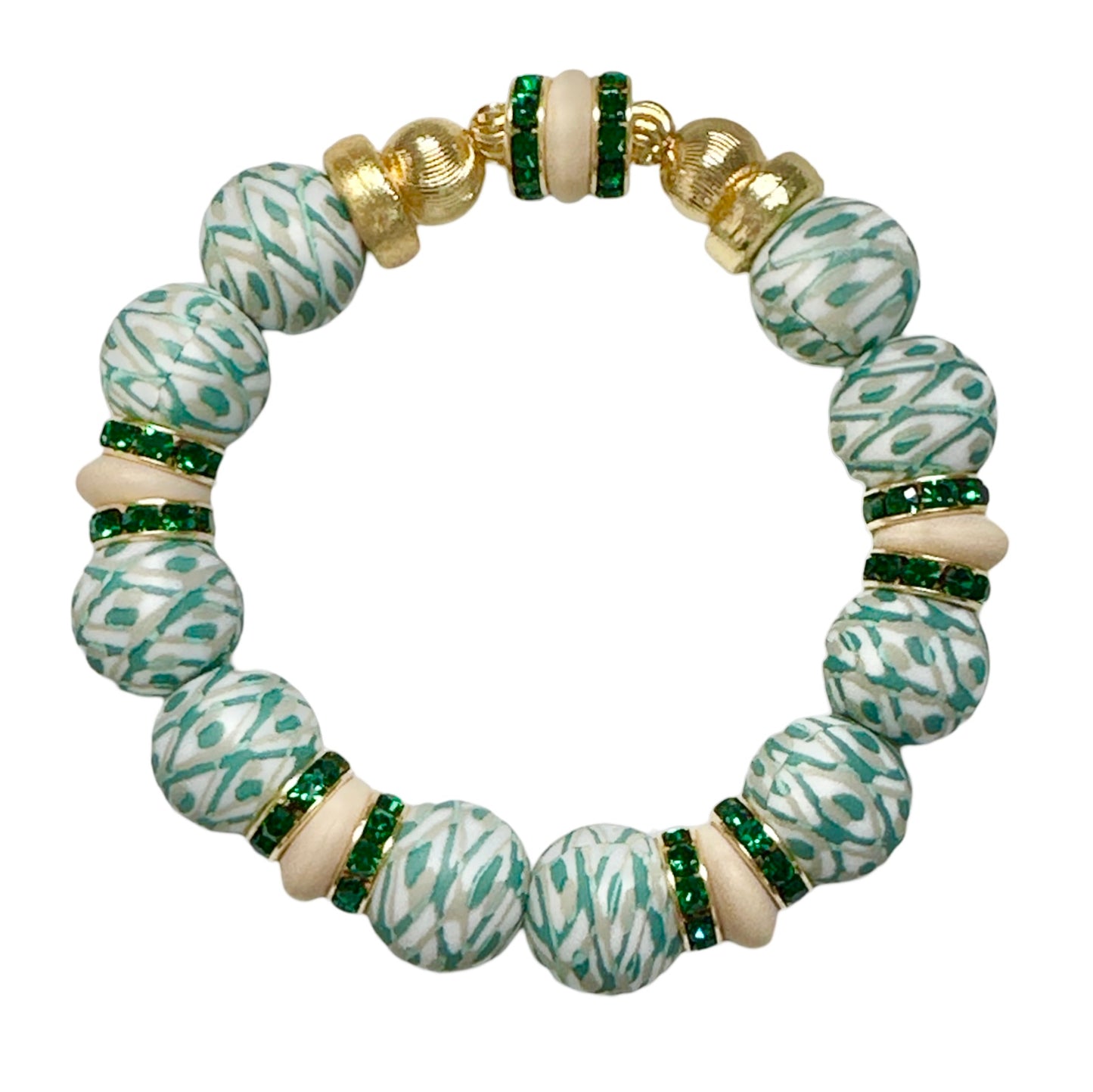 GREEN GEOMETRIC BANGLE WITH CZ AND GOLD ACCENTS