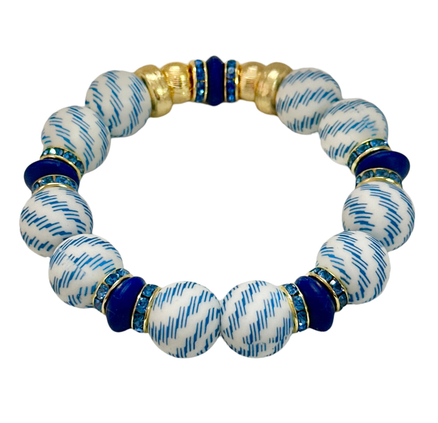 BLUE ZIG ZAG BANGLE WITH GOLD AND CZ